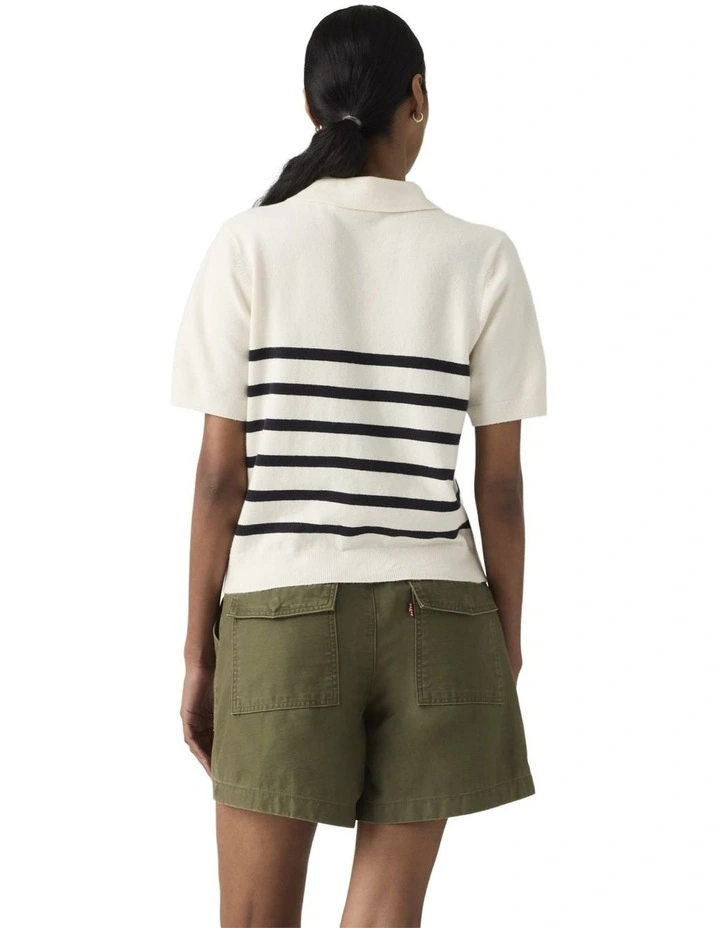 Supersoft Polo Sweater in Isabella Stripe Tofu image 2