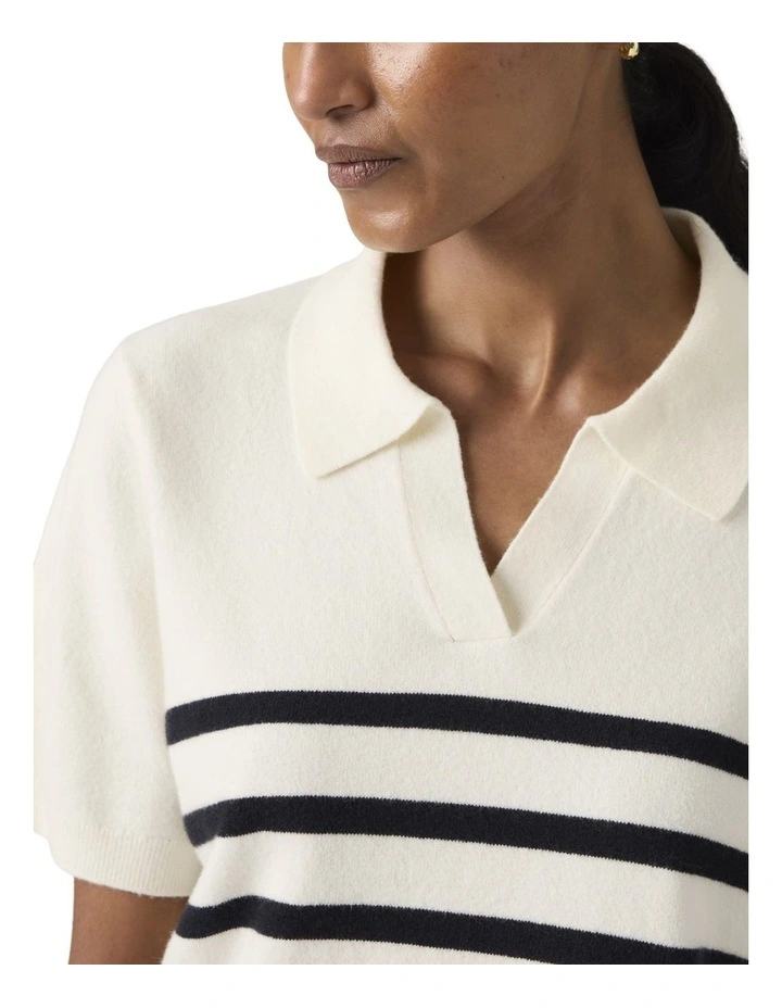 Supersoft Polo Sweater in Isabella Stripe Tofu image 3
