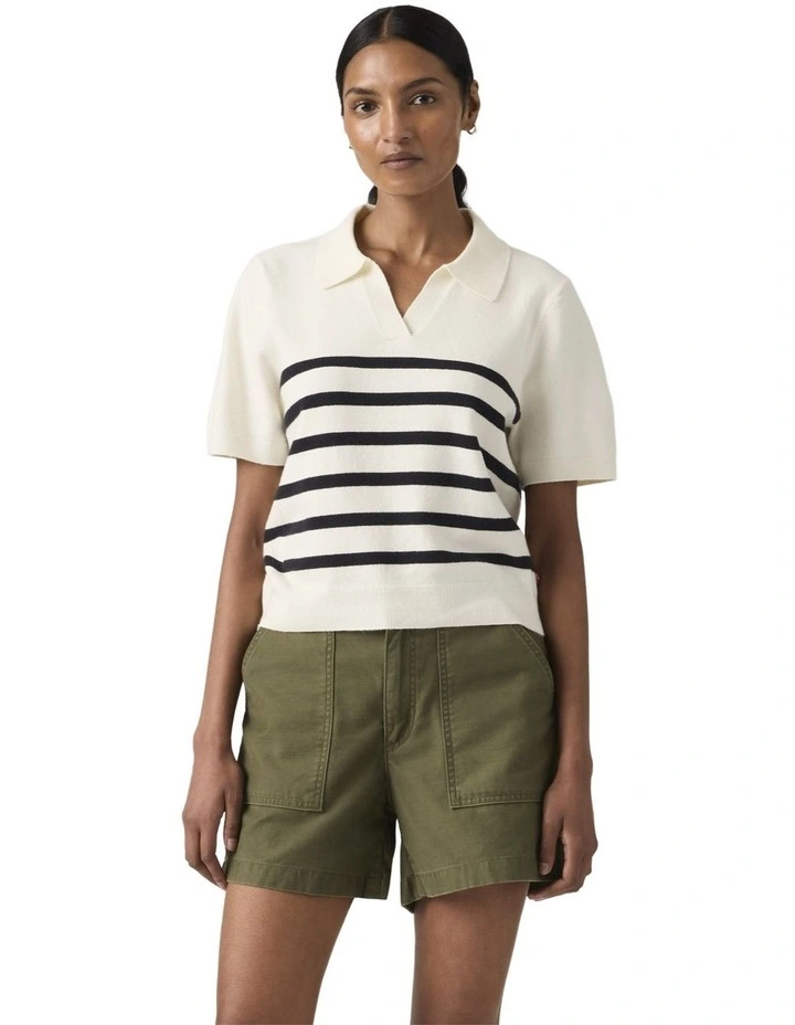 Supersoft Polo Sweater in Isabella Stripe Tofu image 4