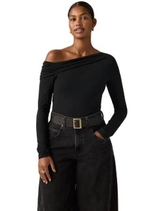 Clara Off Shoulder Long-Sleeve Top in Anthracite Night