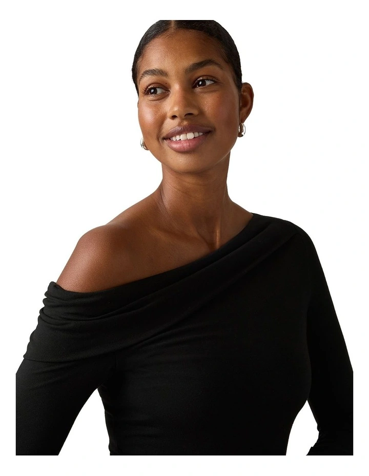 Clara Off Shoulder Long-Sleeve Top in Anthracite Night image 3