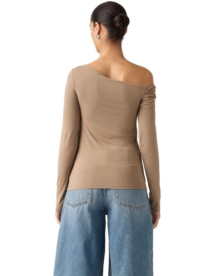 Clara Off Shoulder Long-Sleeve Top in Pine Bark image 2