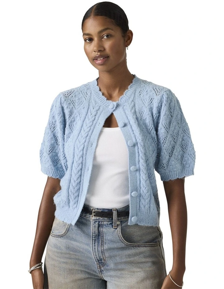 Pauline Pointelle Short-Sleeve Cardigan in Glacier Lake image 1