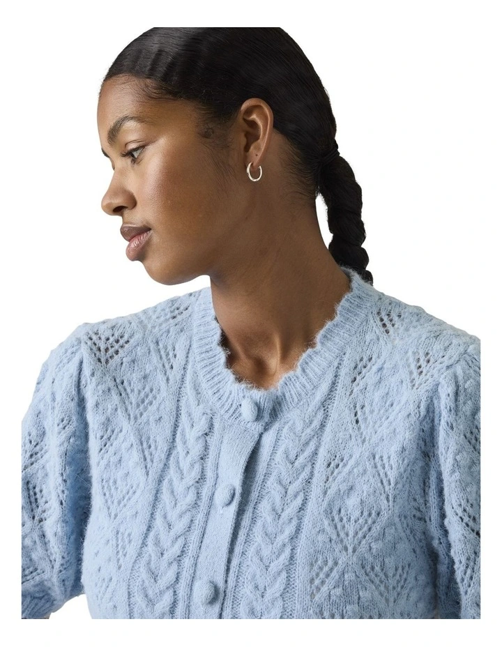 Pauline Pointelle Short-Sleeve Cardigan in Glacier Lake image 4