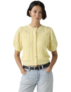 Pauline Pointelle Short-Sleeve Cardigan in French Vanilla