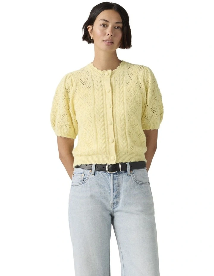 Pauline Pointelle Short-Sleeve Cardigan in French Vanilla image 3
