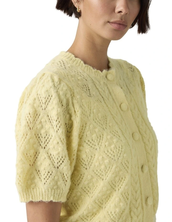 Pauline Pointelle Short-Sleeve Cardigan in French Vanilla image 4