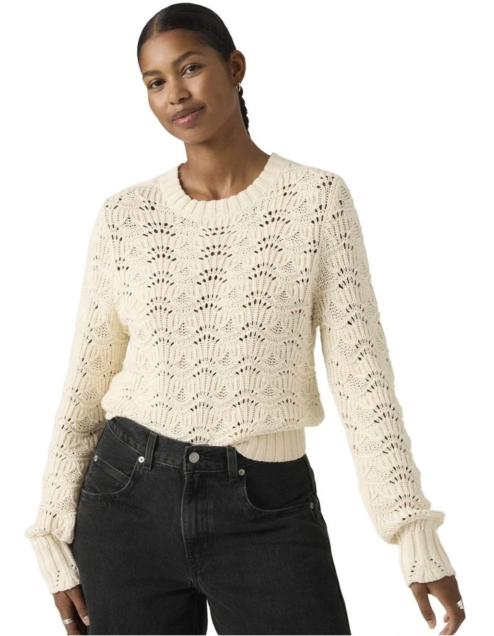 Hope Long-Sleeve Crochet Pullover in Tofu image 1