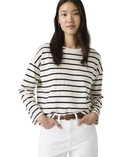 Julie Slub Long-Sleeve Tee in Navy Blazer