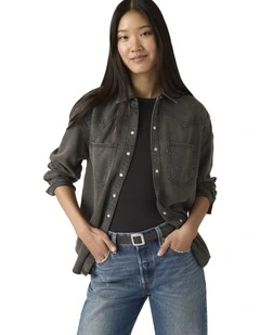 Teodora Western Shirt in Chipped Black Oyster