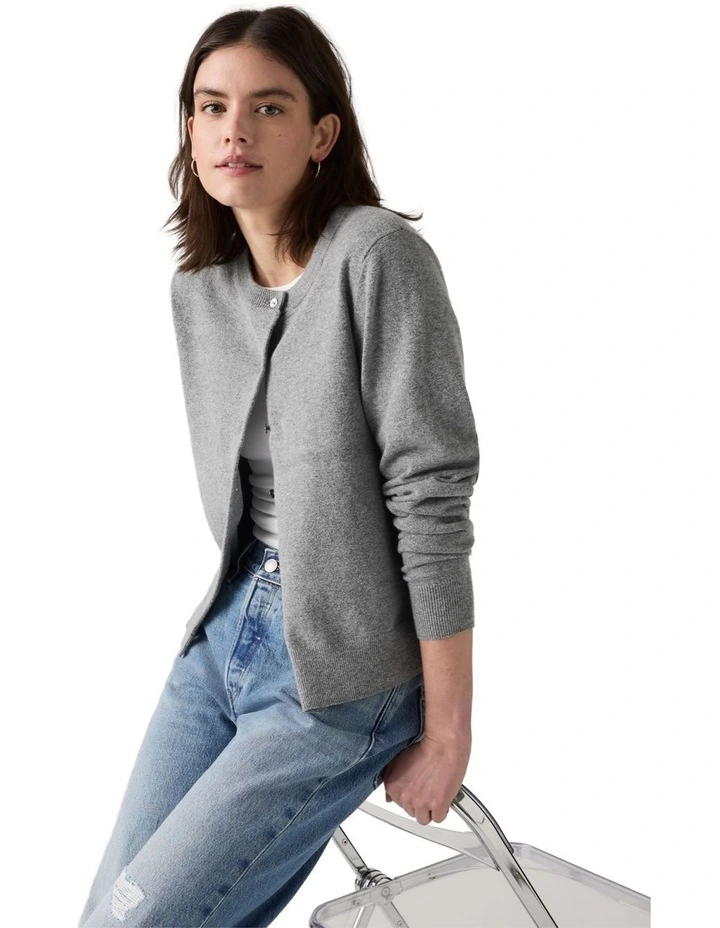 Supersoft Crewneck Cardigan in Dark Heather Gray image 4