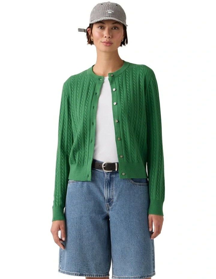 Supersoft Crewneck Cardigan in Pine Green image 1