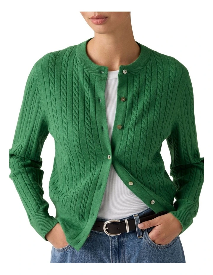 Supersoft Crewneck Cardigan in Pine Green image 3