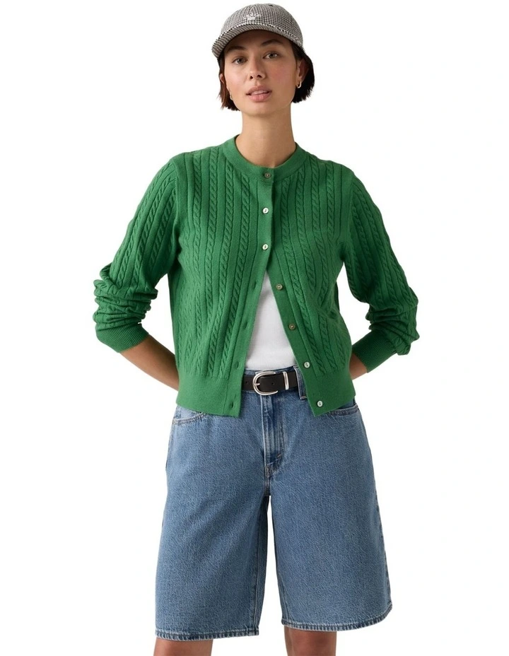 Supersoft Crewneck Cardigan in Pine Green image 4