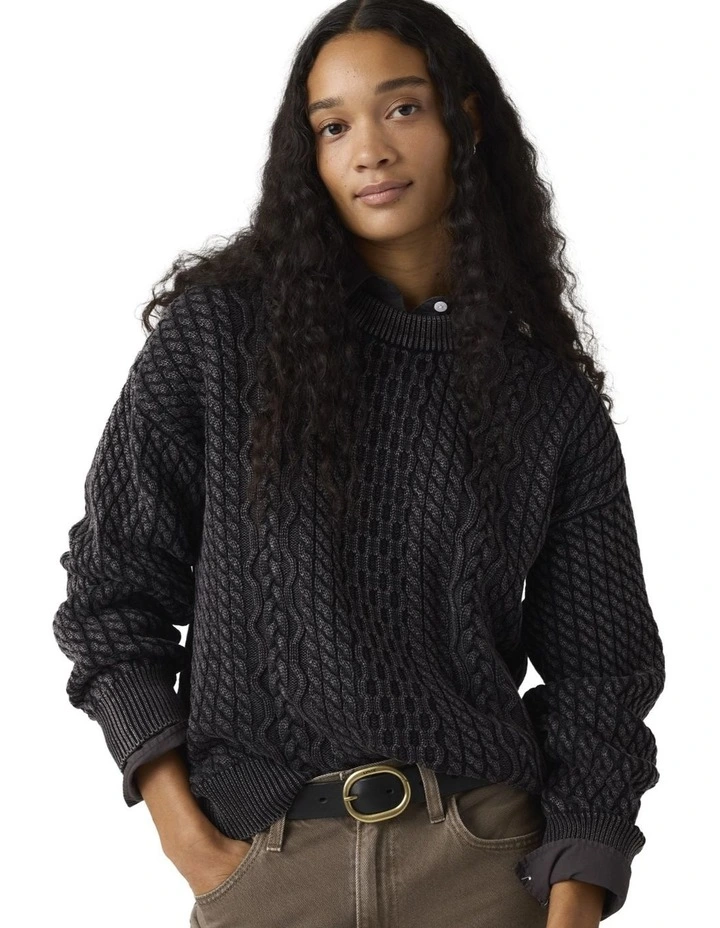 Leilah Cable Crewneck Sweater in Washed Anthracite Night image 1