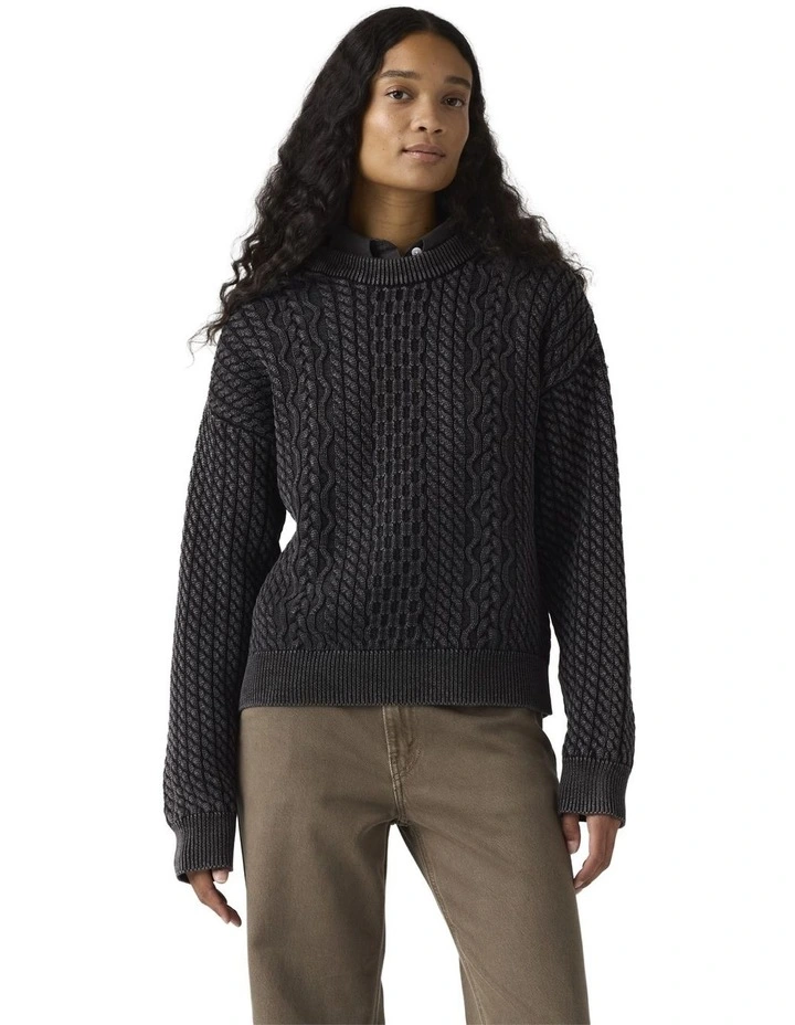 Leilah Cable Crewneck Sweater in Washed Anthracite Night image 3