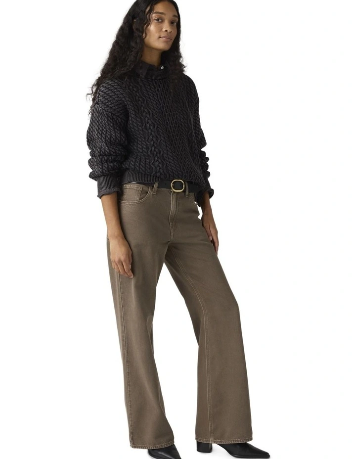 Leilah Cable Crewneck Sweater in Washed Anthracite Night image 4