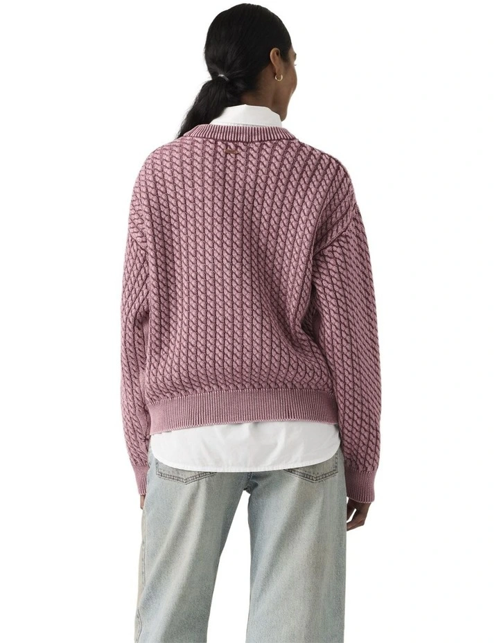 Leilah Cable Crewneck Sweater in Washed Crushed Berry image 2