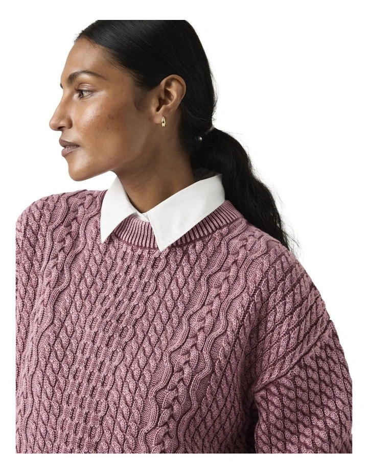 Leilah Cable Crewneck Sweater in Washed Crushed Berry image 3