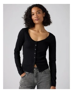 Austen Button-Up Long-Sleeve Top in Anthracite Night