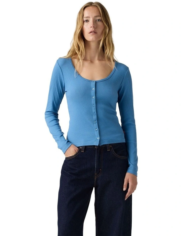 Austen Button-Up Long-Sleeve Top in Parisian Blue image 1