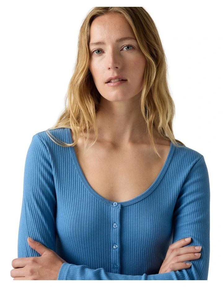 Austen Button-Up Long-Sleeve Top in Parisian Blue image 3