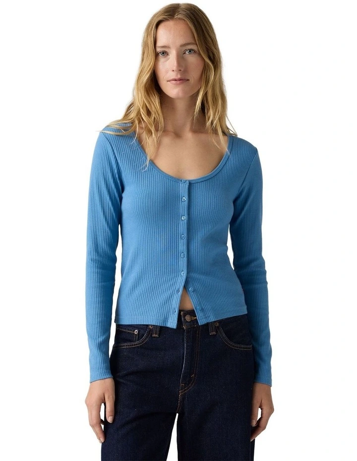 Austen Button-Up Long-Sleeve Top in Parisian Blue image 4