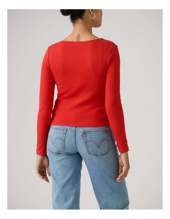 Austen Button-Up Long-Sleeve Top in True Red image 2