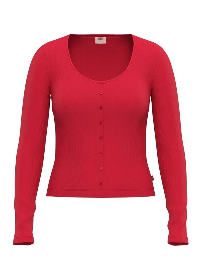Austen Button-Up Long-Sleeve Top in True Red image 4