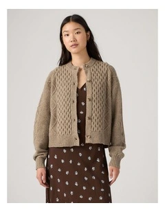 Charlotte Crewneck Cardigan inMushroom Heather