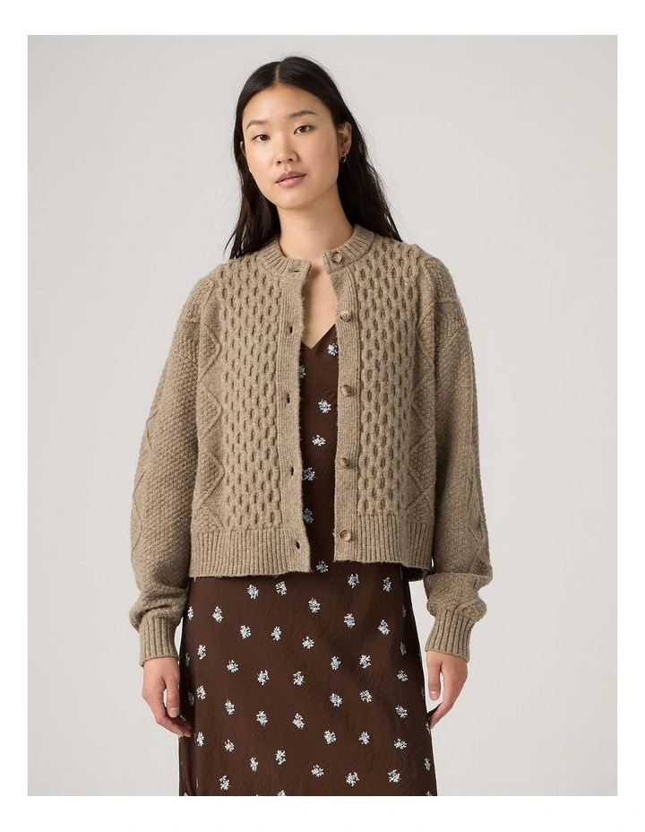 Charlotte Crewneck Cardigan inMushroom Heather image 1