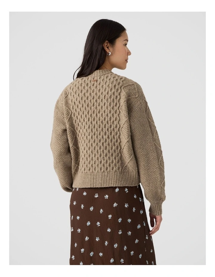 Charlotte Crewneck Cardigan inMushroom Heather image 2