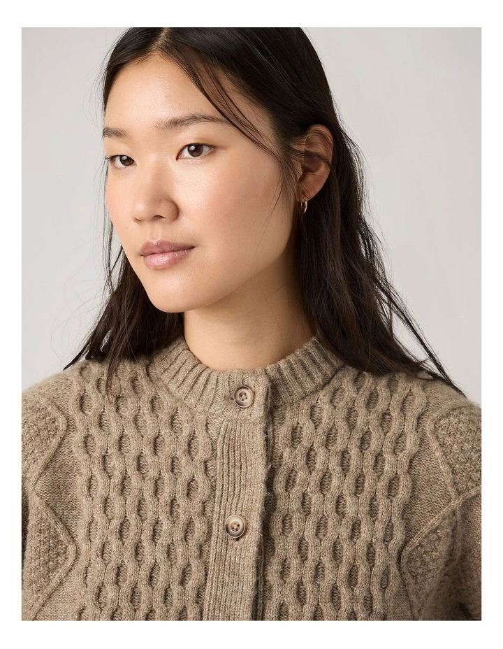 Charlotte Crewneck Cardigan inMushroom Heather image 3