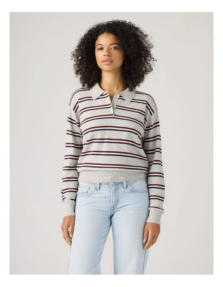 Supersoft Long-Sleeve Poloin Jade Stripe Light Grey Heather image 1