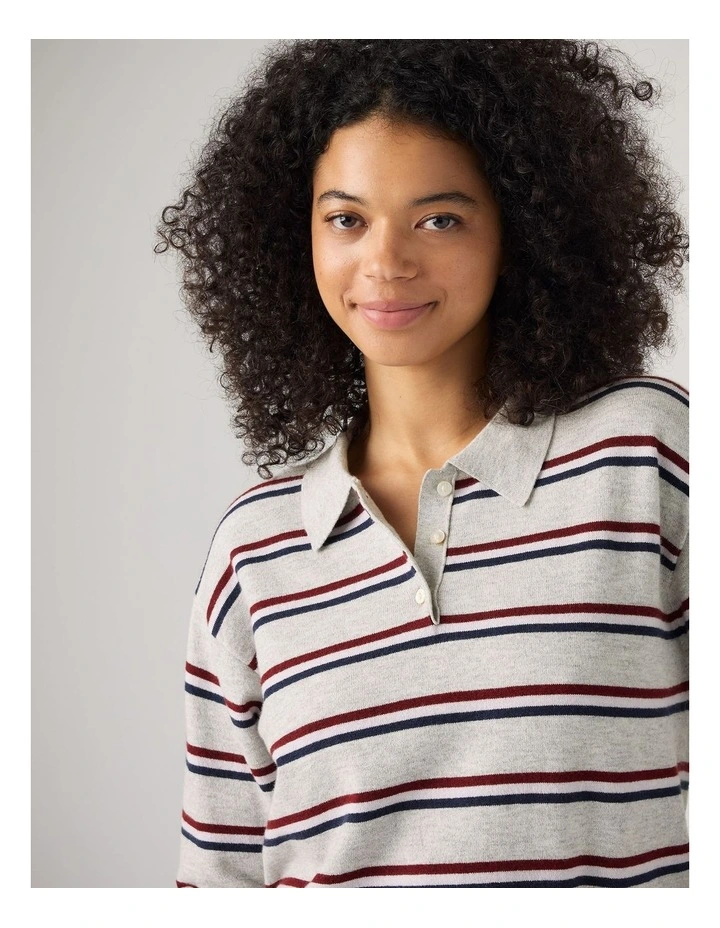 Supersoft Long-Sleeve Poloin Jade Stripe Light Grey Heather image 3