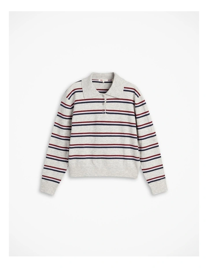 Supersoft Long-Sleeve Poloin Jade Stripe Light Grey Heather image 5