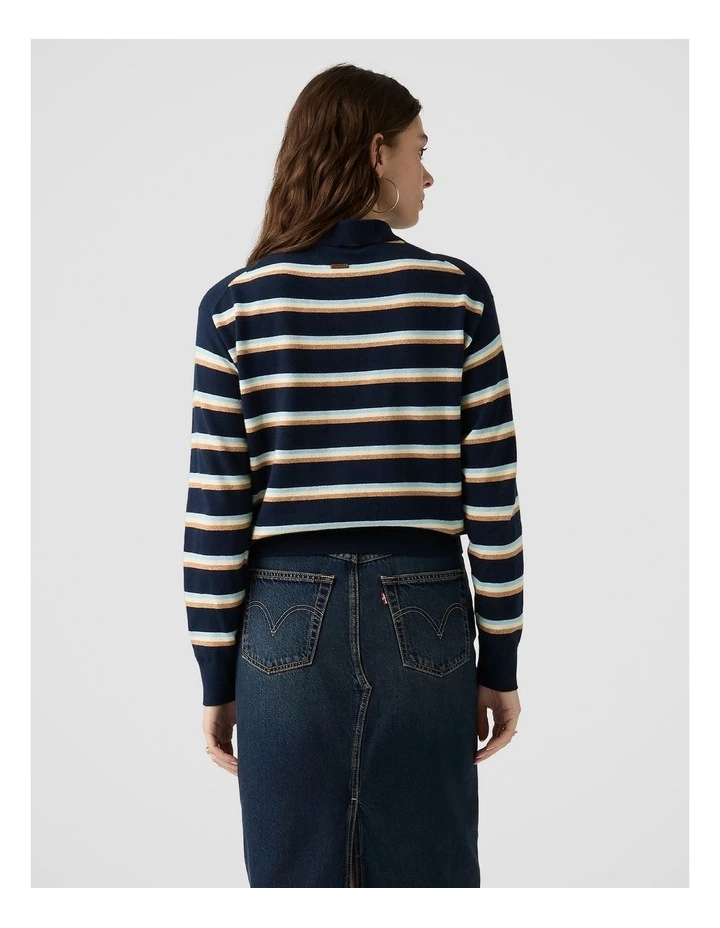 Supersoft Long-Sleeve Polo in Jade Stripe Navy Blazer image 2
