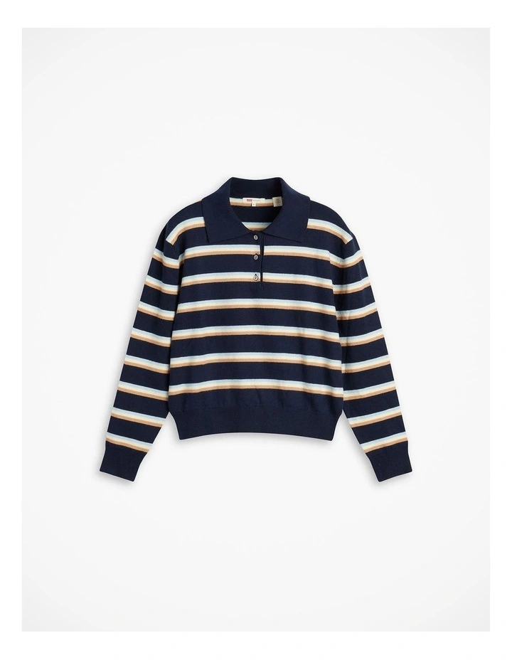 Supersoft Long-Sleeve Polo in Jade Stripe Navy Blazer image 5