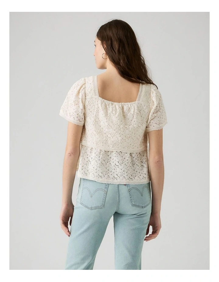 Dom Short-Sleeve Lace Blouse in Egret Lace image 2