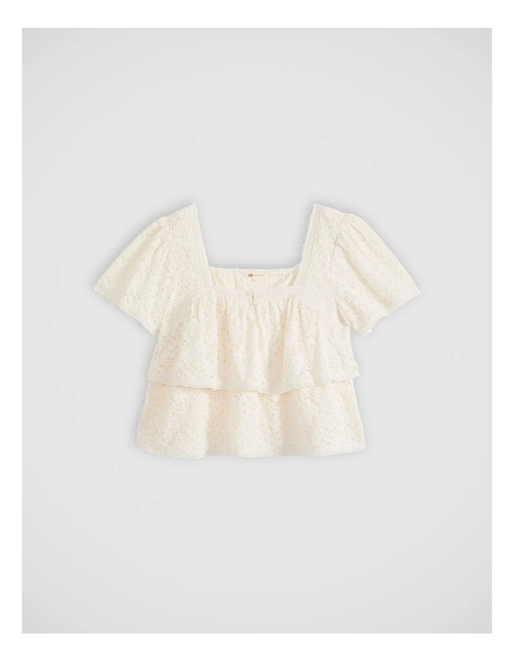 Dom Short-Sleeve Lace Blouse in Egret Lace image 4
