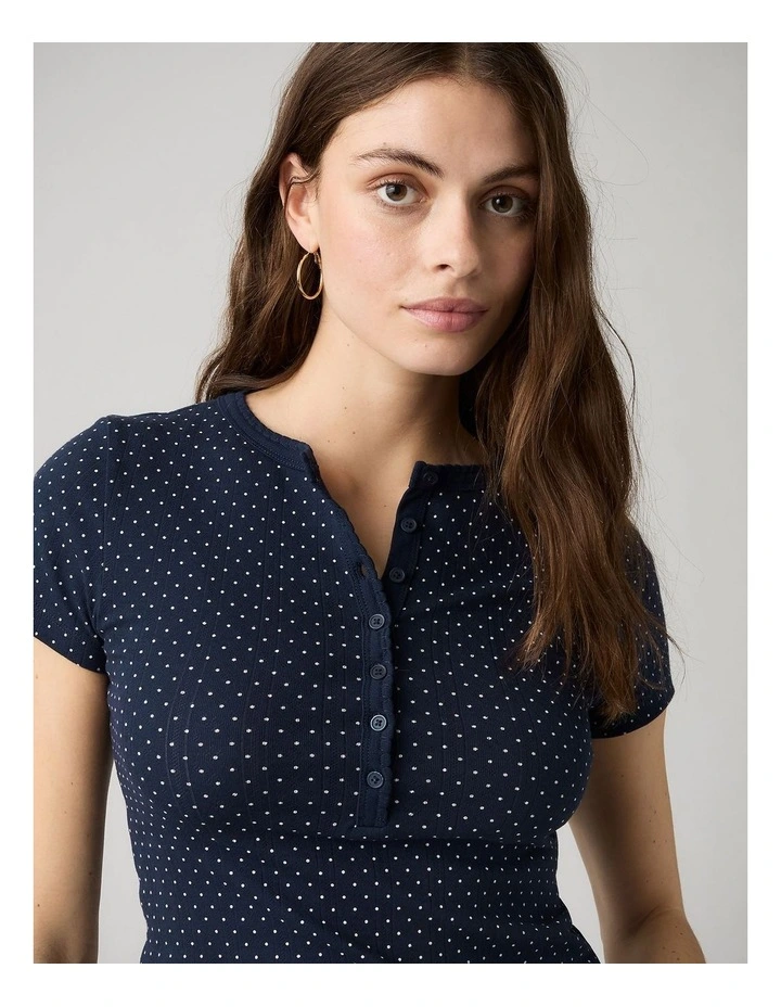 Dry Goods Pointelle Short-Sleeve Henley in Sonja Dot Navy Blazer image 3