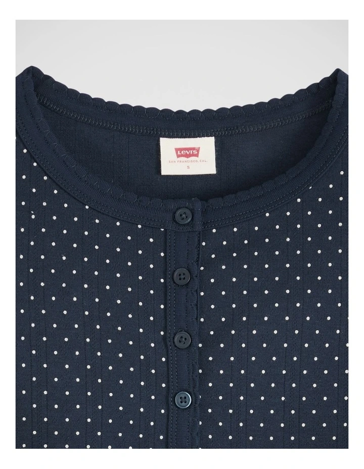 Dry Goods Pointelle Short-Sleeve Henley in Sonja Dot Navy Blazer image 4