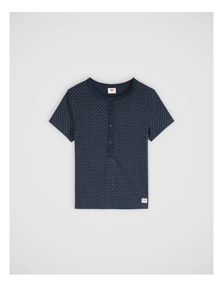 Dry Goods Pointelle Short-Sleeve Henley in Sonja Dot Navy Blazer image 5