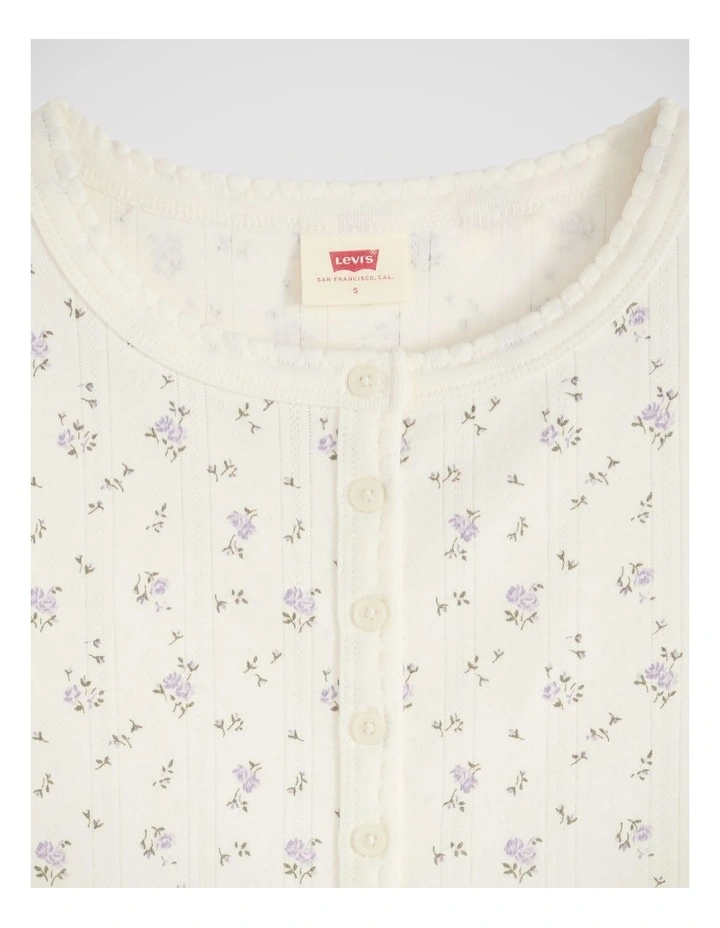 Dry Goods Pointelle Short-Sleeve Henley in Isabel Floral Egret image 4