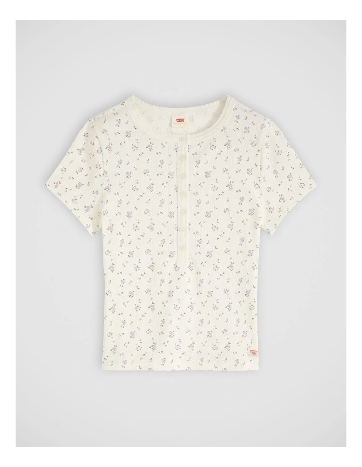 Dry Goods Pointelle Short-Sleeve Henley in Isabel Floral Egret image 5