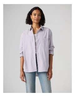 Harlie Boyfriend Shirt in Costanza Stripe Wisteria Poplin