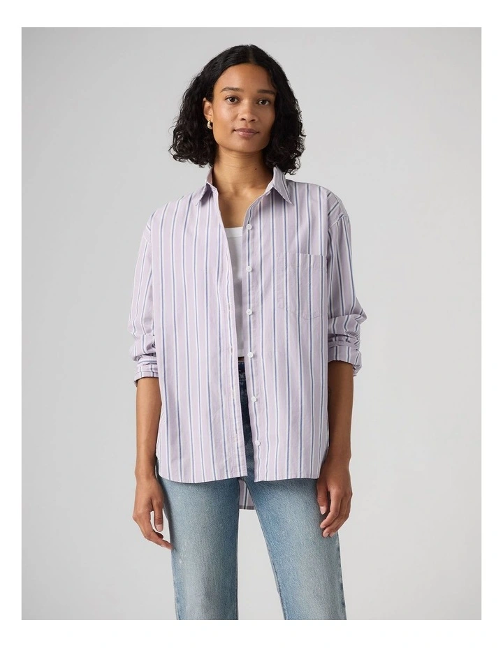 Harlie Boyfriend Shirt in Costanza Stripe Wisteria Poplin image 1