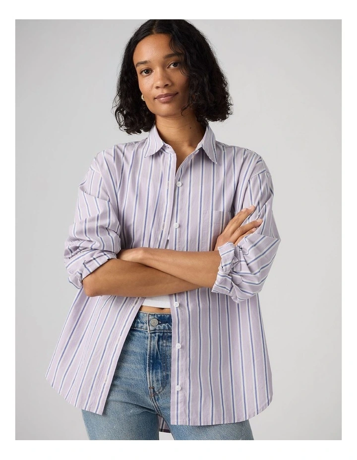 Harlie Boyfriend Shirt in Costanza Stripe Wisteria Poplin image 3