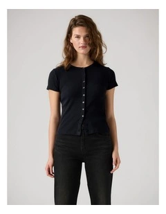 Rory Button Short-Sleeve Top inAnthracite Night Rib