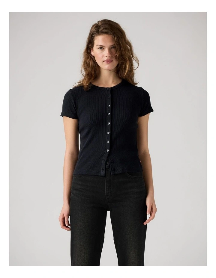 Rory Button Short-Sleeve Top inAnthracite Night Rib image 1